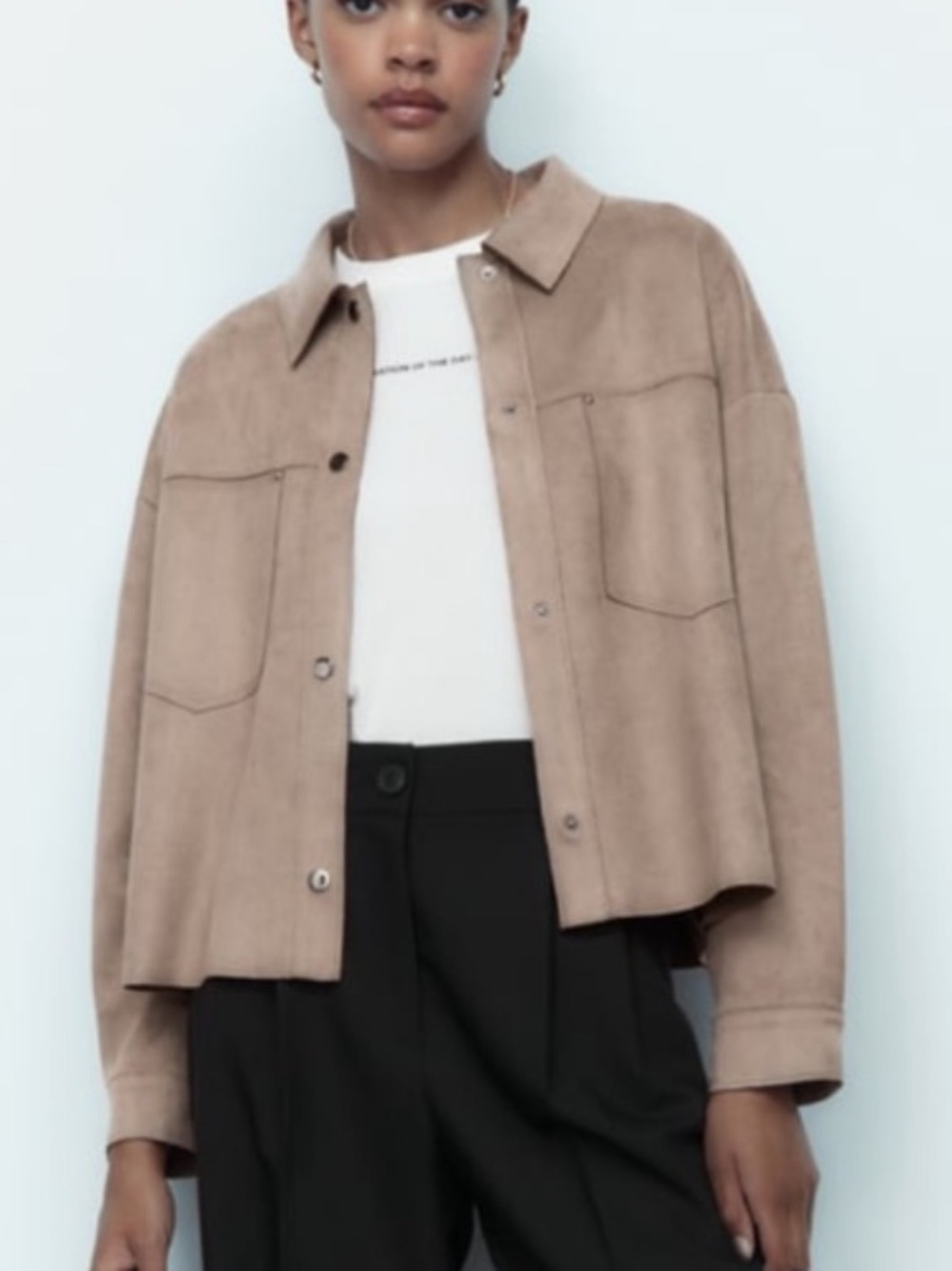 Zara Faux Suede Cropped Overshirt Jacket Shacket Taupe Women’s Small
